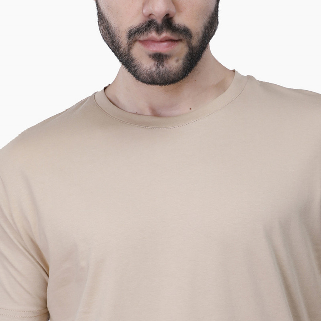 Coup - Plain T-Shirt With Round Neck And Short Sleeves BEIGE