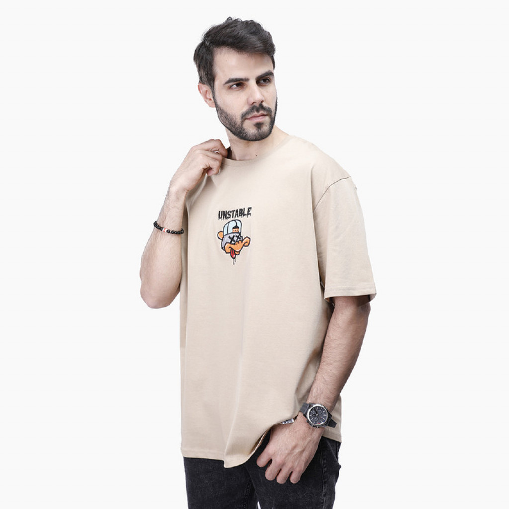 Coup - Text Print Loose Fit T-Shirt With Round Neck BEIGE