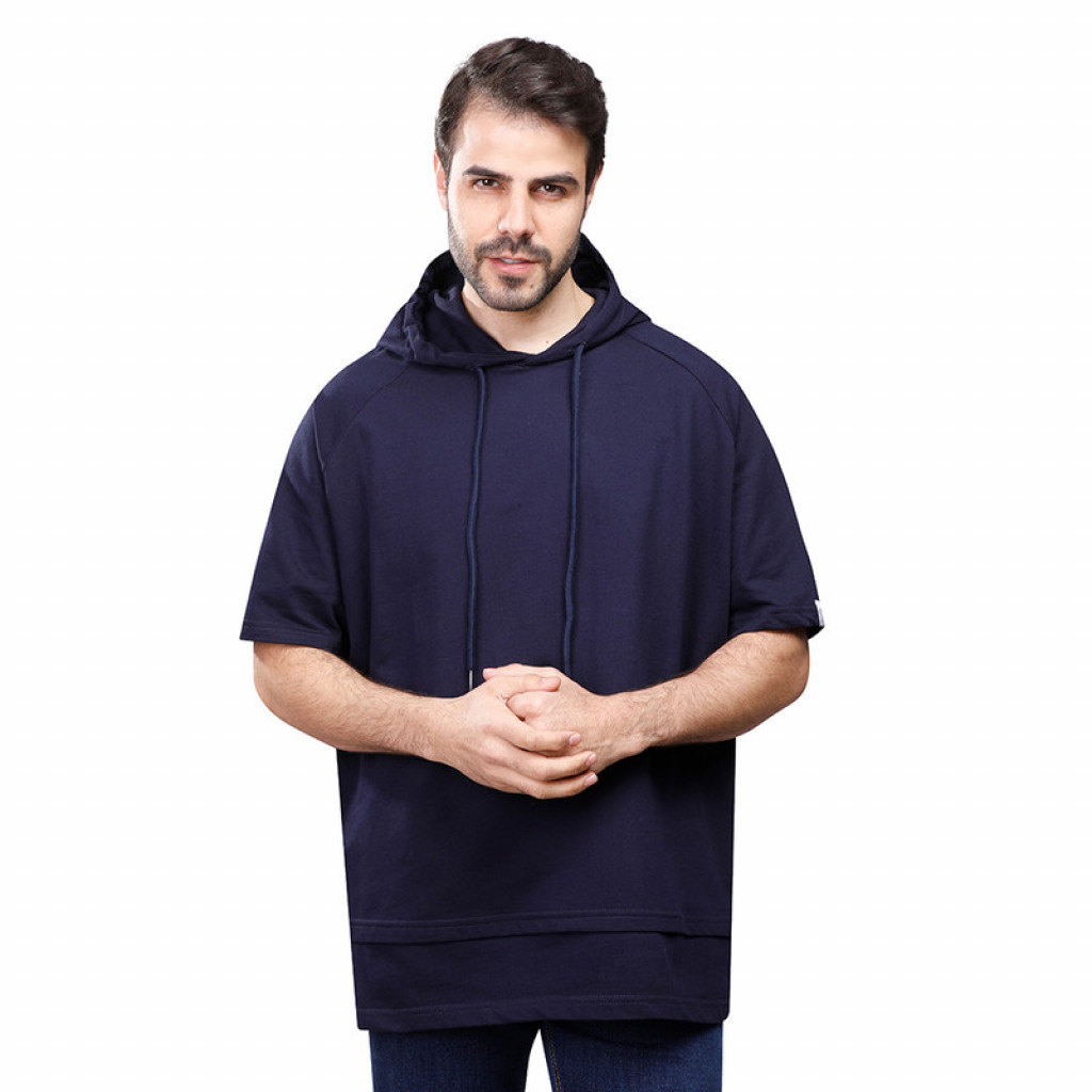 Coup - Plain Loose Fit T-Shirt With Hooded Neck NAVY