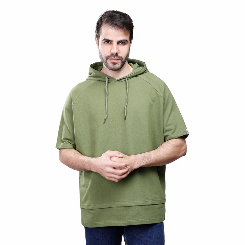 Coup - Plain Loose Fit T-Shirt With Hooded Neck OLIVE