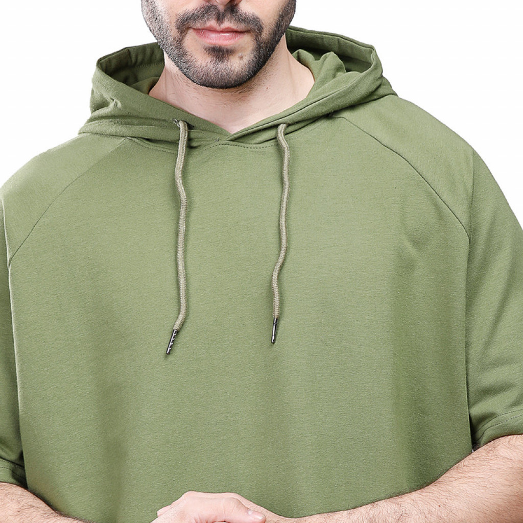 Coup - Plain Loose Fit T-Shirt With Hooded Neck OLIVE