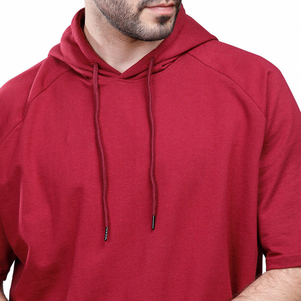 Coup - Plain Loose Fit T-Shirt With Hooded Neck BURGUNDY