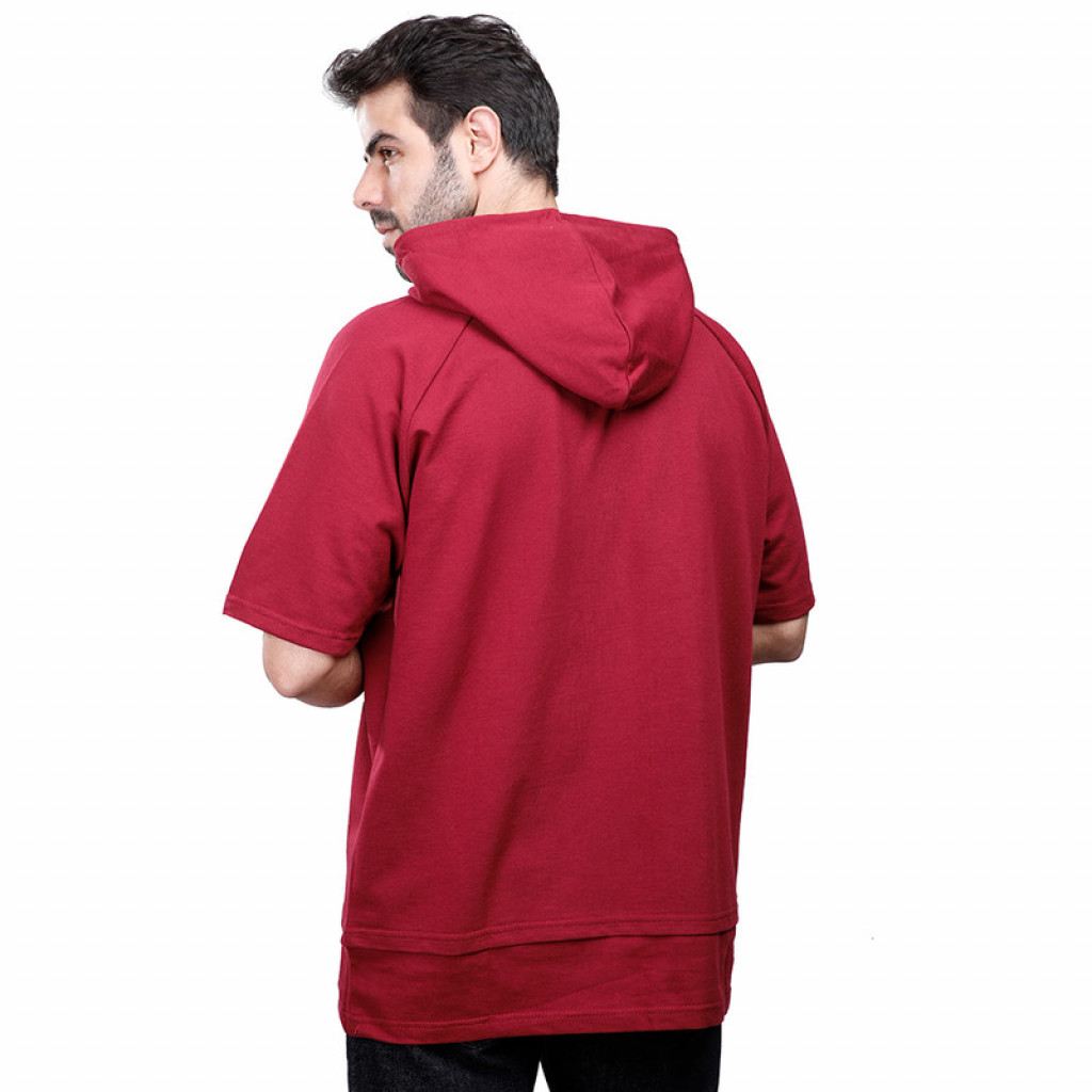 Coup - Plain Loose Fit T-Shirt With Hooded Neck BURGUNDY