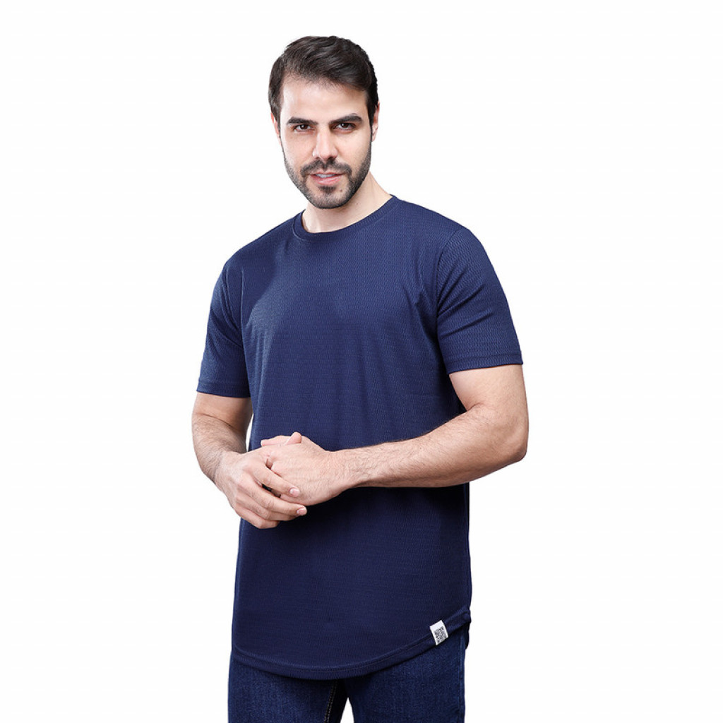 Coup - Texture T-Shirt With Round Neck And Short Sleeves NAVY
