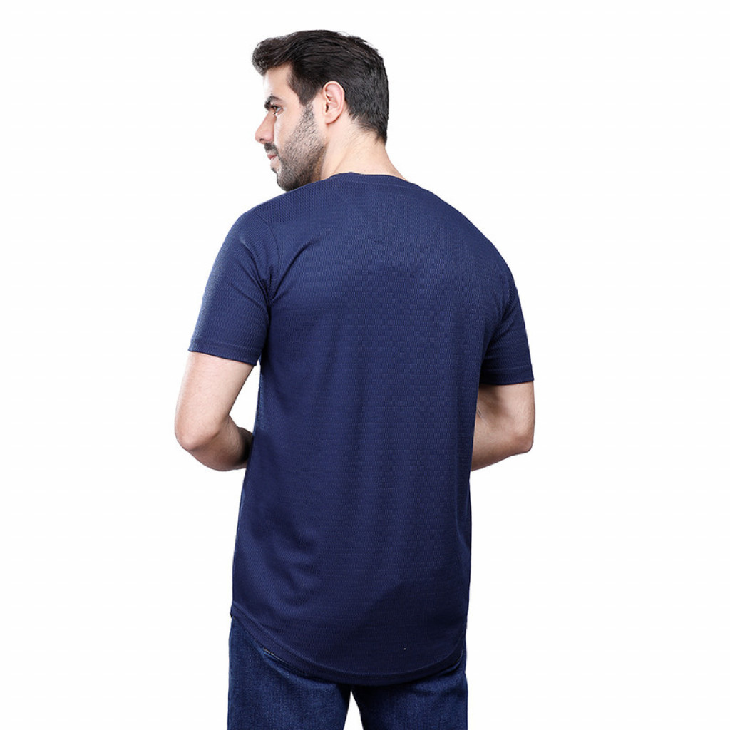 Coup - Texture T-Shirt With Round Neck And Short Sleeves NAVY