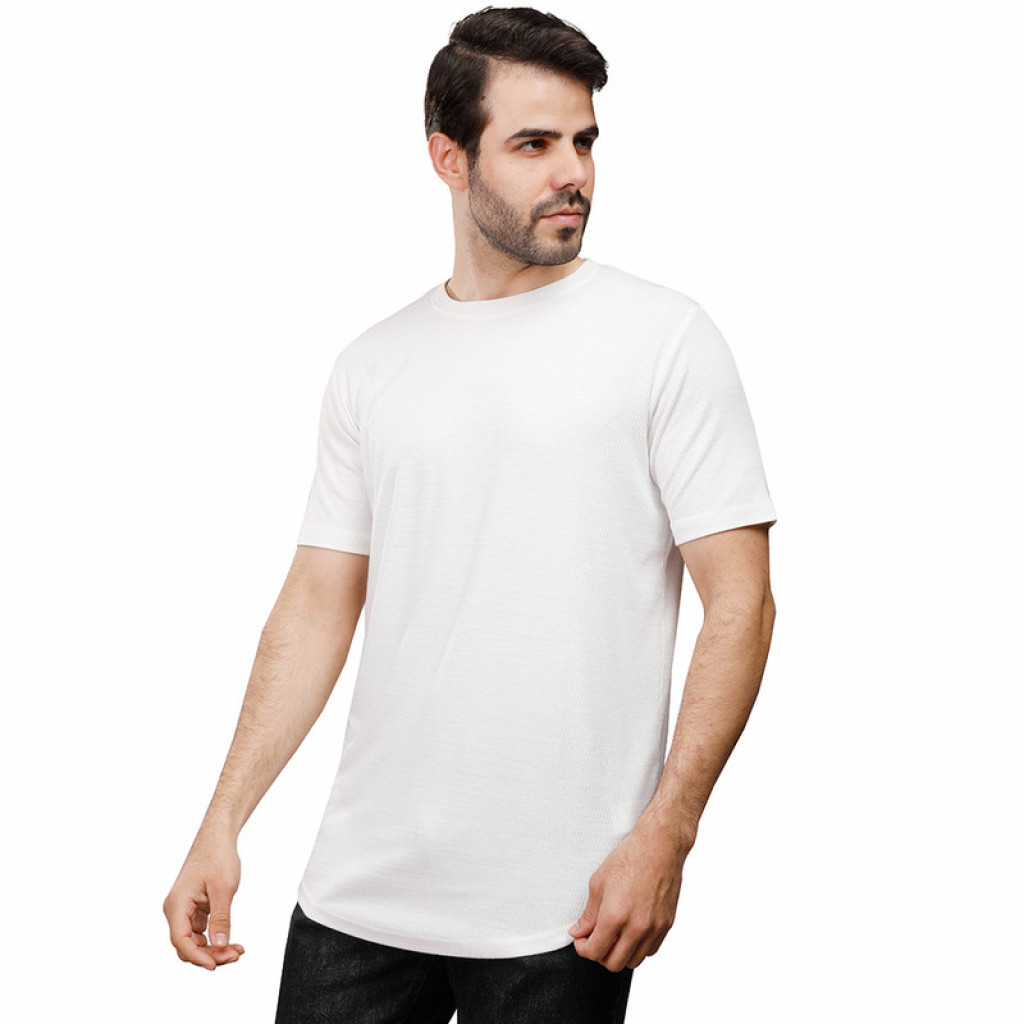 Coup - Texture T-Shirt With Round Neck And Short Sleeves WHITE