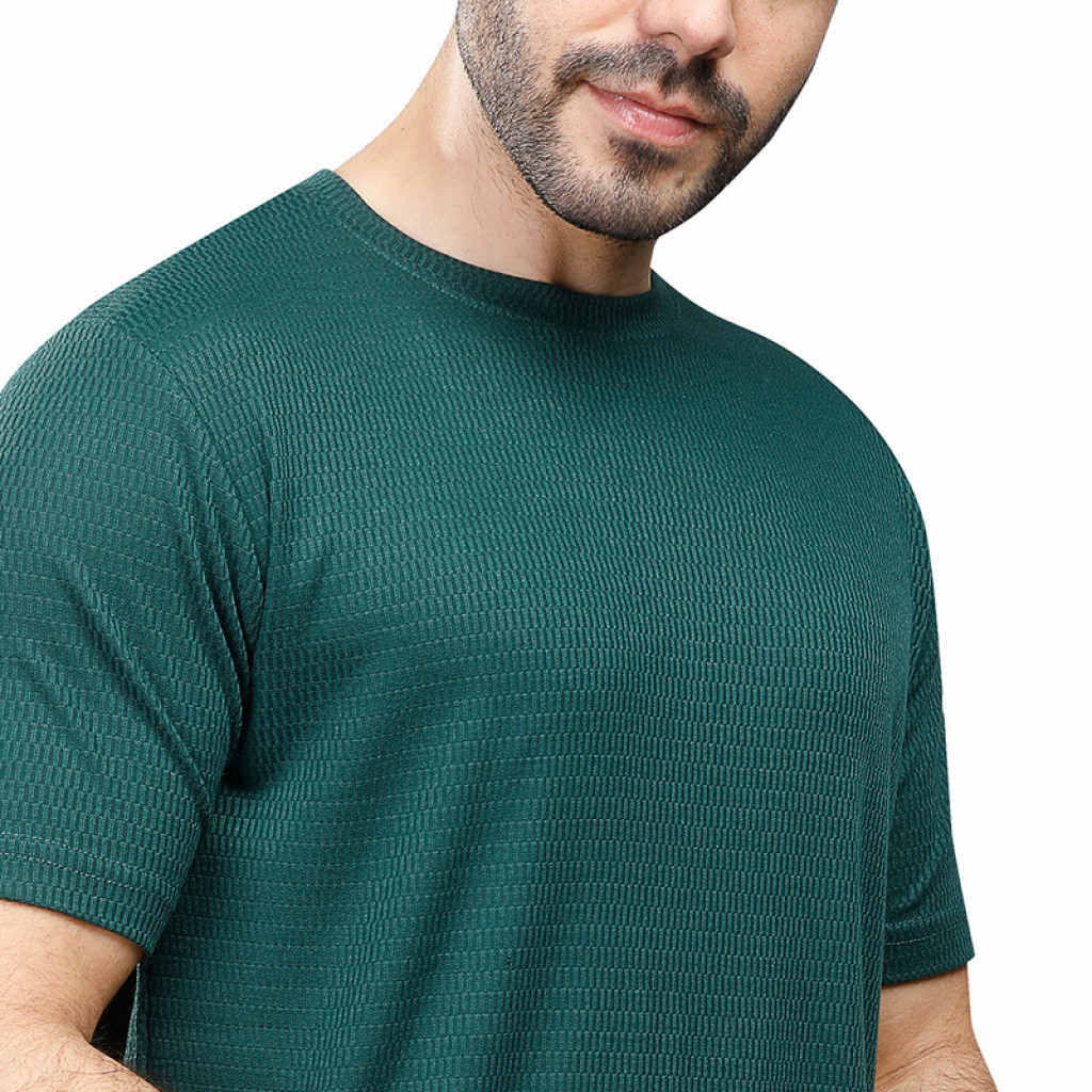 Coup - Texture T-Shirt With Round Neck And Short Sleeves GREEN