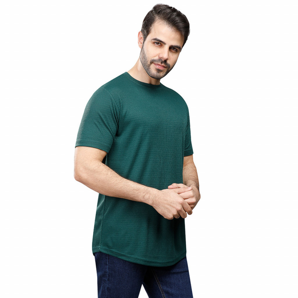 Coup - Texture T-Shirt With Round Neck And Short Sleeves GREEN