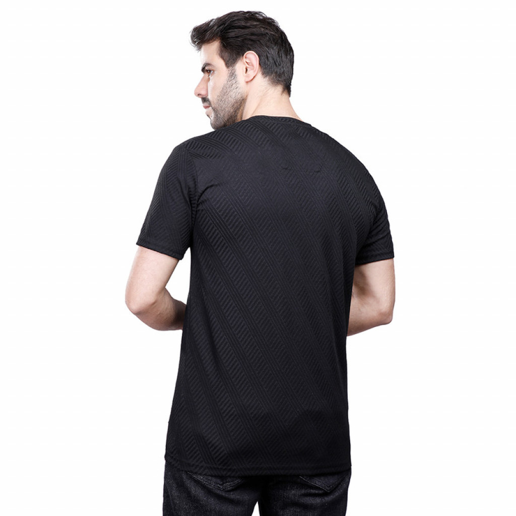Coup - Texture T-Shirt With Round Neck And Short Sleeves BLACK