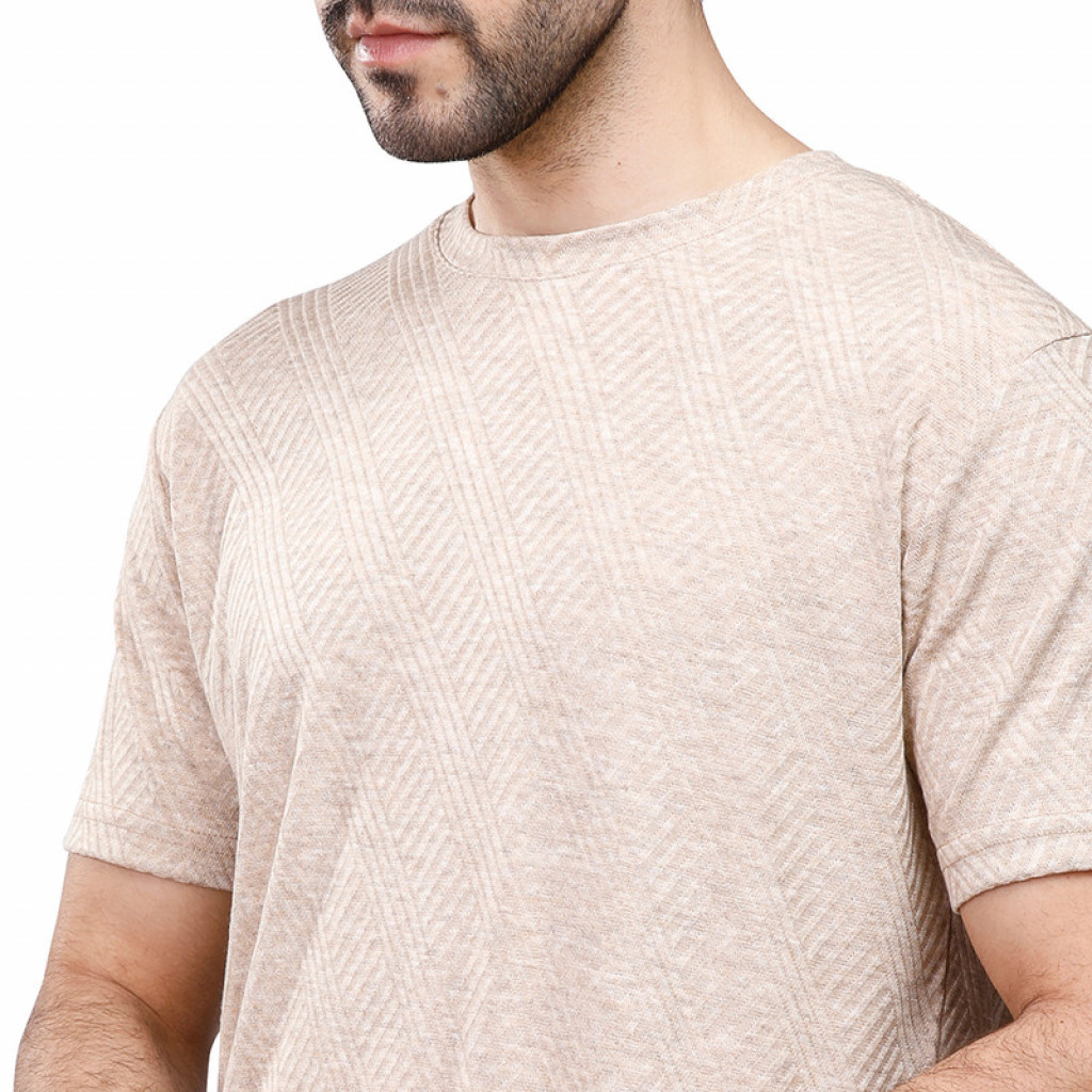 Coup - Texture T-Shirt With Round Neck And Short Sleeves BEIGE