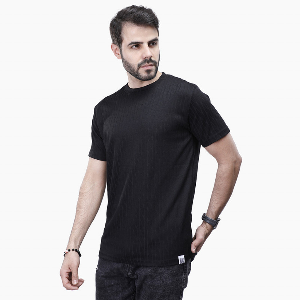 Coup - Texture T-Shirt With Round Neck BLACK
