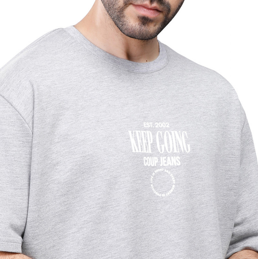 Coup - Text Print Loose Fit T-Shirt GREY