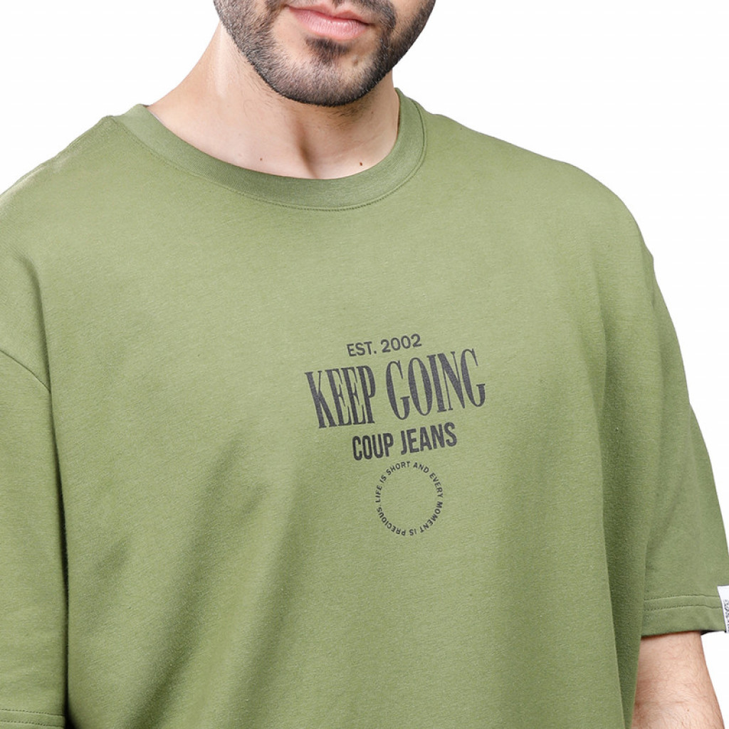Coup - Text Print Loose Fit T-Shirt OLIVE