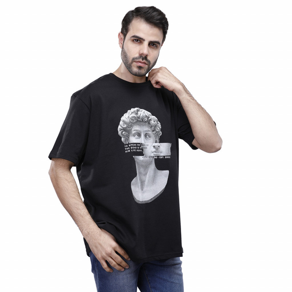 Coup - Printed Loose Fit T-Shirt With Round Neck BLACK